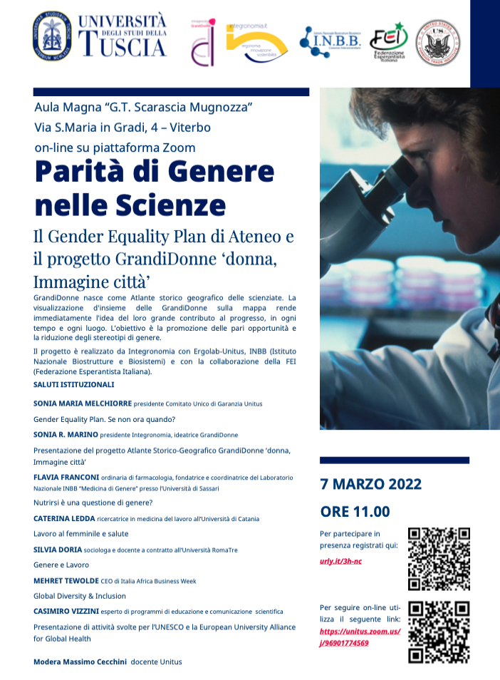 locandina del seminario Parità di genere nelle Scienze all'Università della Tuscia di Viterbo - 7 marzo 2022