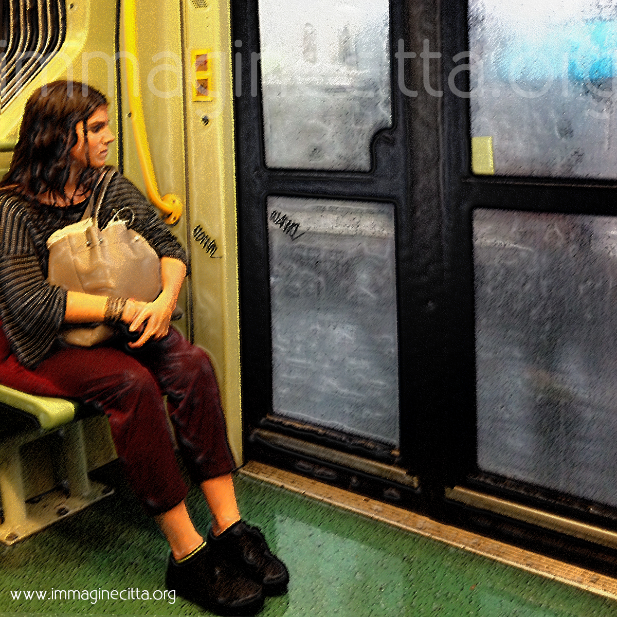 ragazza bagnata sul tram 8