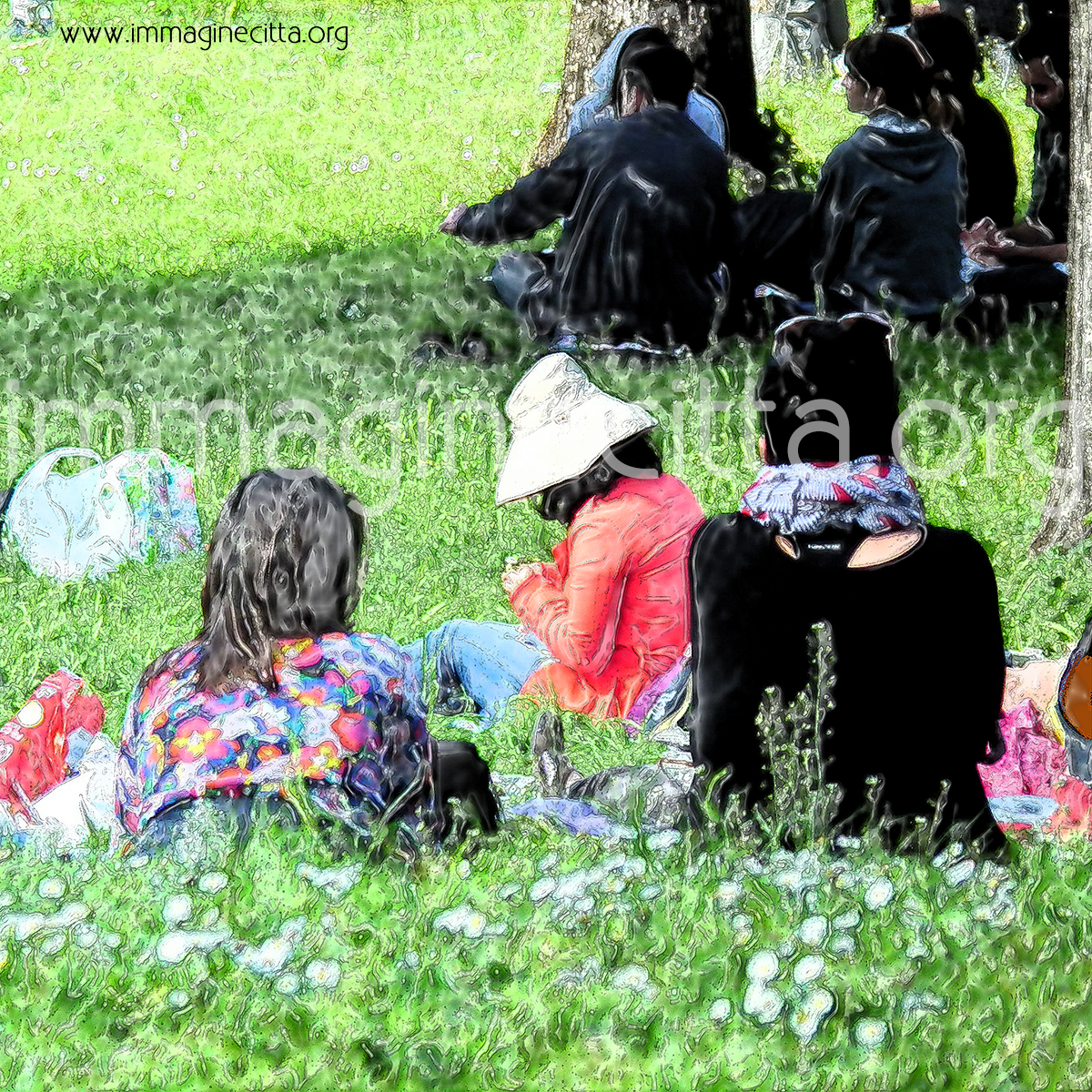 gruppo di donne a villa borghese