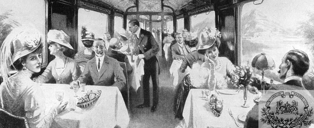 l'immagine è una stampa degli interni dell'orient express, il mitico treno dei viaggi in terre esotiche e lontane, nel periodo di fine ottocento